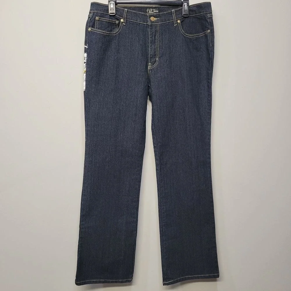 Vintage Y2K Paco Jeans Size 17 Dark Wash Gold Skull‎ Graphic Streetwear Unique